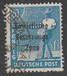 Германия (Советская зона оккупации) 1948 год. Стандарт. Сеятель, надпечатка, 20 Pf.,1 марка из серии (гашёная)