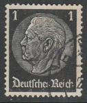 Германия (III Рейх) 1933/1936 год. Стандарт. Рейхспрезидент Пауль фон Гинденбург, 1 Pf., 1 марка из серии (гашёная)