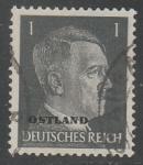 Германия (III Рейх, оккупация Прибалтики и Белоруссии) 1941 год. Стандарт. Рейхсканцлер А. Гитлер, надпечатка, 1 Pf., 1 марка из серии (гашёная)