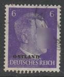 Германия (III Рейх, оккупация Прибалтики и Белоруссии) 1941 год. Стандарт. Рейхсканцлер А. Гитлер, надпечатка, 6 Pf., 1 марка из серии (гашёная)