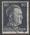 Германия (III Рейх, оккупация Прибалтики и Белоруссии) 1941 год. Стандарт. Рейхсканцлер А. Гитлер, надпечатка, 80 Pf., 1 марка из серии (гашёная)