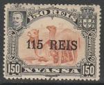 Ньяса (Португальский Мозамбик) 1903 год. Король Карлуш I. Жирафы, надпечатка нового номинала, 1 марка (наклейка)