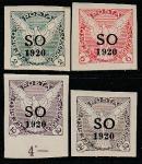 Чехословакия (Восточная Силезия) 1920 год. Летящий ястреб, надпечатка, 4 газетные марки из серии (наклейка)