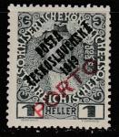 Чехословакия 1919 год. Император Карл VI, надпечатка на доплатной марке Австрии, 1 марка из серии (наклейка)