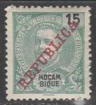 Португальский Мозамбик 1911 год. Стандарт. Король Карлос I, надпечатка, 1 марка из серии (наклейка)