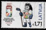 Латвия 2021 год. Чемпионат мира по хоккею в Риге, 1 марка (н