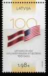 Латвия 2022 год. 100 лет дипотношениям с США, 1 марка (н