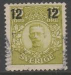 Швеция 1918 год. Стандарт. Король Густав V, надпечатка нового номинала, 12/65 эре, 1 марка из серии (гашёная)