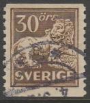 Швеция 1920 год. Стандарт. Лев с гербом, ном. 30 эре, 1 марка из серии (гашёная)