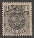 Швеция 1910/1914 год. Стандарт. Государственный герб, ном. 1 эре, Wz 1, 1 марка из серии (наклейка)