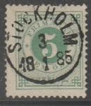 Швеция 1877 год. Номинал в круге, 5 эре, 1 марка из серии (гашёная)