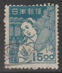 Япония 1948 год. Стандарт. Профессии. Прядильщица, ном. 15 Y, 1 марка из серии (гашёная)