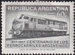 Аргентина 1957 год. Тепловоз. 100 лет аргентинской железной дороге, 1 марка из серии с наклейкой