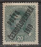 Чехословакия (ЧССР) 1919 год. Император Карл I, ном. 20 Н, надпечатка на марке Австрии, 1 марка из серии (наклейка)