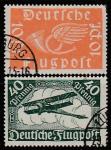 Германия (Веймарская республика) 1919 год. Авиапочта. Почтовый рожок и биплан, 2 марки (гашёные)