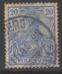 Германия (II Рейх) 1900 год. Стандарт. Аллегорический образ Германии. Надпись "reichspost", 20 Pf., 1 марка из серии (гашёная)