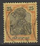 Германия (II Рейх) 1900 год. Стандарт. Аллегорический образ Германии. Надпись "reichspost", 25 Pf., 1 марка из серии (гашёная)