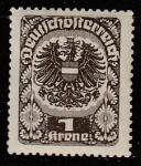 Австрия 1920 год. Стандарт. Государственный герб, ном. 1 Kr, 1 марка из серии.