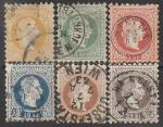 Австрия 1867 год. Стандарт. Кайзер Франц Иосиф I, 6 марок из серии (гашёные)