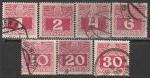 Австрия 1908 год. Номинал в прямоугольнике. Двуглавый орёл, 7 доплатных марок из серии (гашёные)