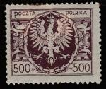 Польша 1923 год. Стандарт. Большой орёл на щите, ном. 500 М, 1 марка из серии (наклейка)