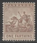 Барбадос 1909 год. Колониальная печать Барбадоса, ном. 1 Fa, 1 марка из четырёх (наклейка)
