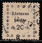 Литва 1919 год. Стандарт. Номинал в кольцевом квадрате, ном. 20 sk, 1 марка из серии (гашёная)