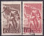 Польша 1952 год. Международный женский день. Женщины с флагами, 2 гашеных марки 