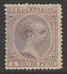 Куба 1891 год. Король Альфонсо XIII, ном. 4 М, 1 газетная марка из серии (наклейка)