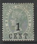 Британский Гондурас 1891 год. Стандарт. Королева Виктория, ндп, ном. 1Р/1С, 1 марка (наклейка)