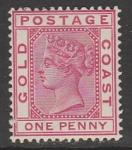 Золотой Берег (Британская колония) 1884 год. Стандарт. Королева Виктория, ном. 1 Р, 1 марка из серии (наклейка)