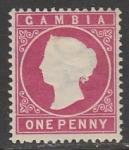 Гамбия 1887 год. Стандарт. Королева Виктория, ном. 1 Р, 1 марка из серии (наклейка)