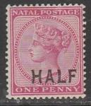 Наталь (Южная Африка) 1895 год. Стандарт. Королева Виктория. НДП нового номинала: HALF (Р) / 1 Р, 1 марка (наклейка)