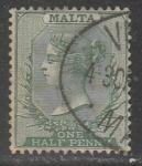 Мальта 1885 год. Стандарт. Королева Виктория, ном. 1/2 Р, 1 марка из серии (гашёная)