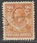 Северная Родезия 1925 год. Стандарт. Король Георг V в овале. Слоны и жираф, ном. 2 Р, 1 марка из серии (гашёная)