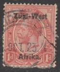 Намибия (Юго-Западная Африка) 1923 год. Стандарт. Король Георг V. НДП на марке ЮАР, ном. 1 Р, 1 марка из серии (гашёная)