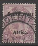 Намибия (Юго-Западная Африка) 1924 год. Стандарт. Король Георг V. НДП на марке ЮАР, ном. 2 Р, 1 марка из серии (гашёная)