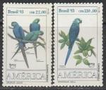 Бразилия 1993 год. Америка: исчезающие виды. Попугаи, 2 марки.