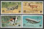 Уганда 1977 год. WWF. Редкие виды животных, 4 марки из серии.