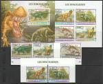 Бурунди 2013 год. Динозавры, 5 марок + малый лист + блок (б/зубц.)