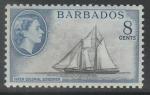 Барбадос 1954 год. Королева Елизавета II. Парусник, 1 марка из серии (наклейка)