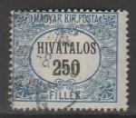 Венгрия 1921 год. Номинал в овале с надписью "HIVATALOS", ном. 250 f, 1 служебная марка из серии (гашёная)