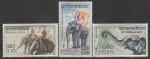 Лаос 1958 год. Слоны, 3 марки из серии (наклейка)