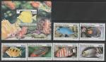Гвинея 1997 год. Тропические рыбки, 6 марок + блок (н