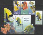 Самоа 2003 год. Рыбы коралловых рифов, 4 марки + блок (н