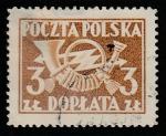 Польша 1946/1950 год. Почтовый рог с молнией, ном. 3 Zl, 1 доплатная марка из серии (гашёная)