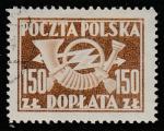 Польша 1946/1950 год. Почтовый рог с молнией, ном. 150 Zl, 1 доплатная марка из серии (гашёная)