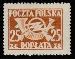 Польша 1946/1950 год. Почтовый рог с молнией, ном. 25 Zl, 1 доплатная марка из серии.