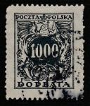 Польша 1923 год. Номинал на гербовом орле. Почтовые рожки, ном. 1000 М, 1 доплатная марка из серии (гашёная)