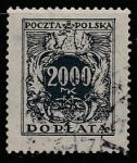Польша 1923 год. Номинал на гербовом орле. Почтовые рожки, ном. 2000 М, 1 доплатная марка из серии (гашёная)
